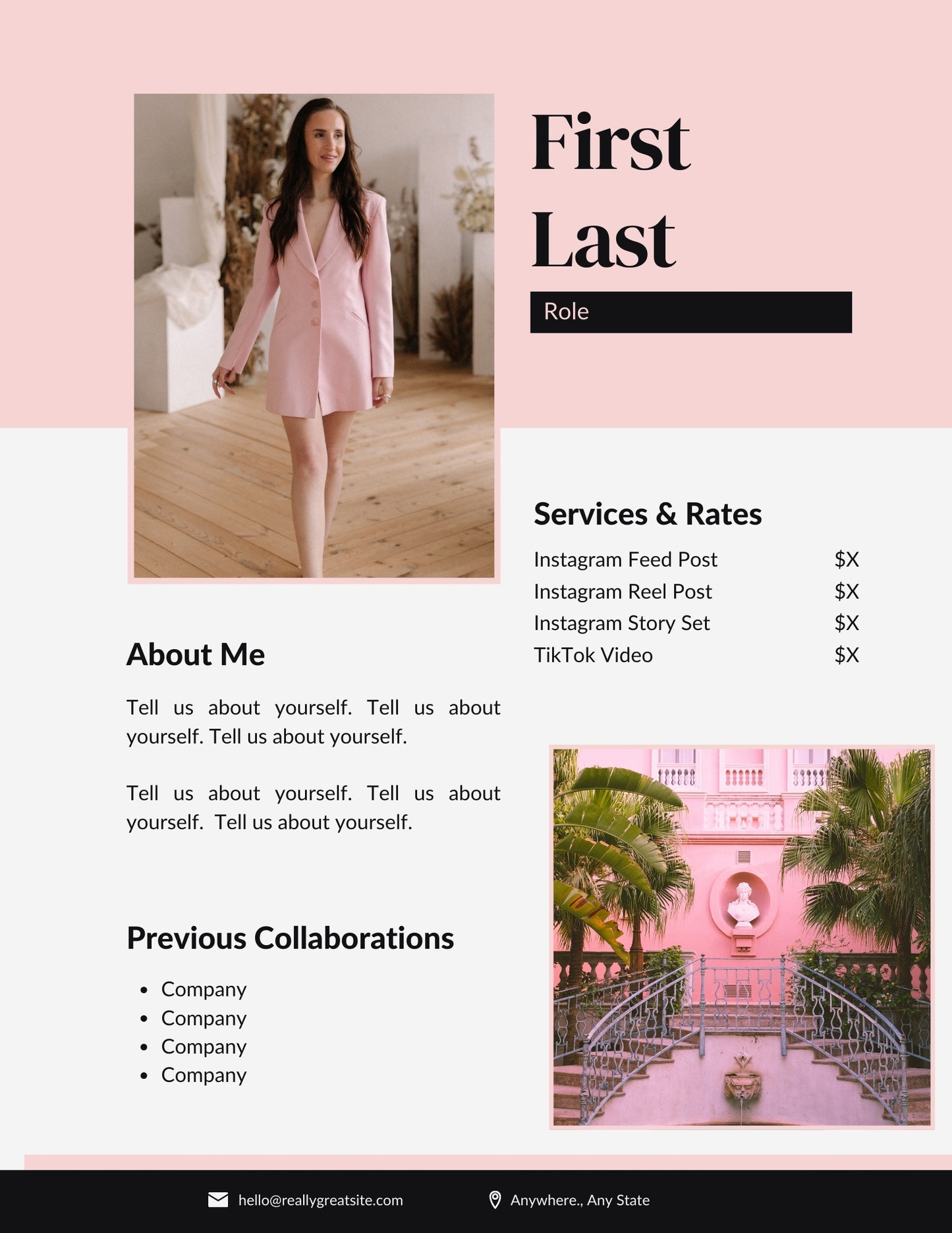 Pink and Black Media Kit Template for Influencers (Canva Editable)
